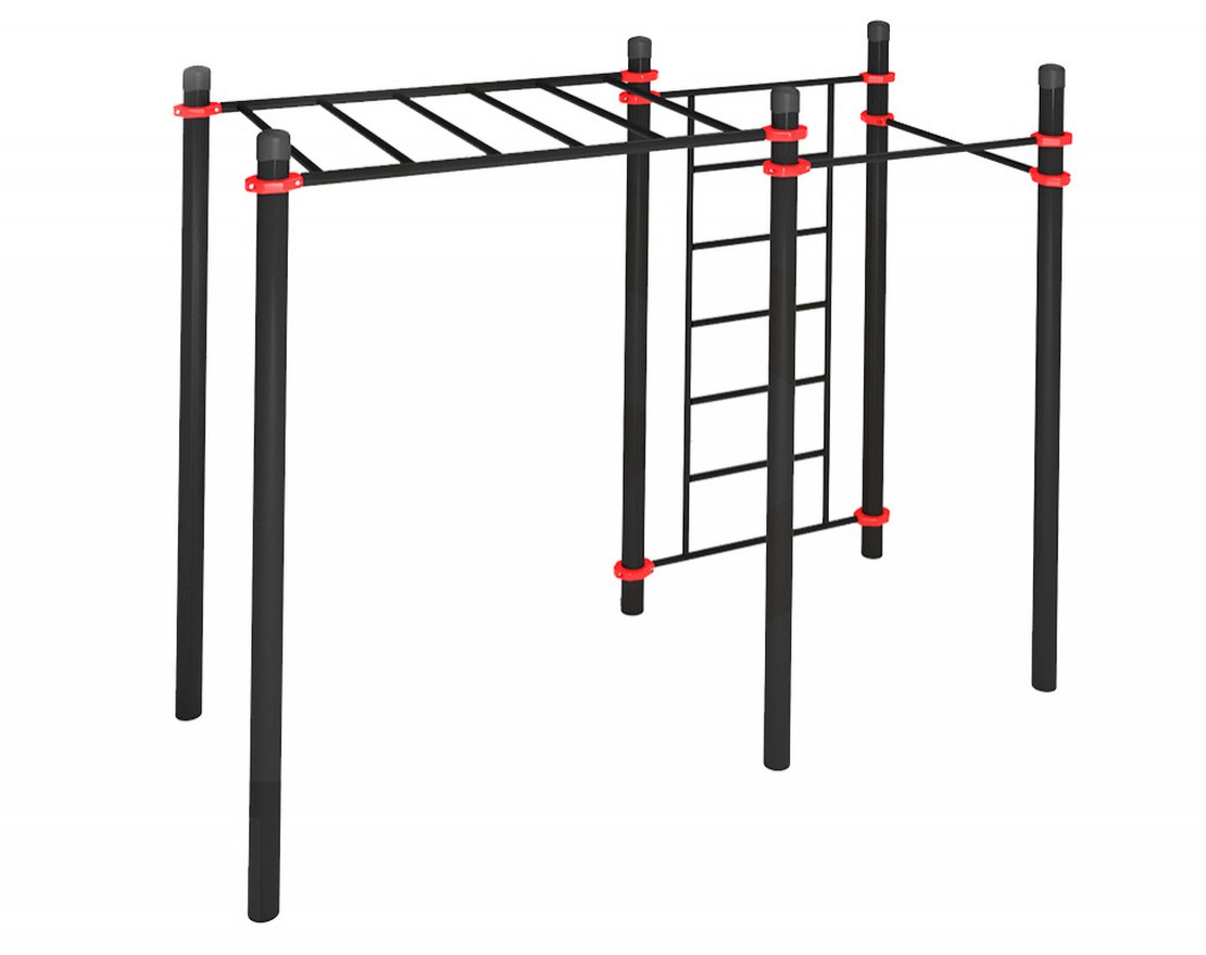 Уличный комплекс для воркаута с рукоходом, шведской стенкой и двумя турниками - вид 2